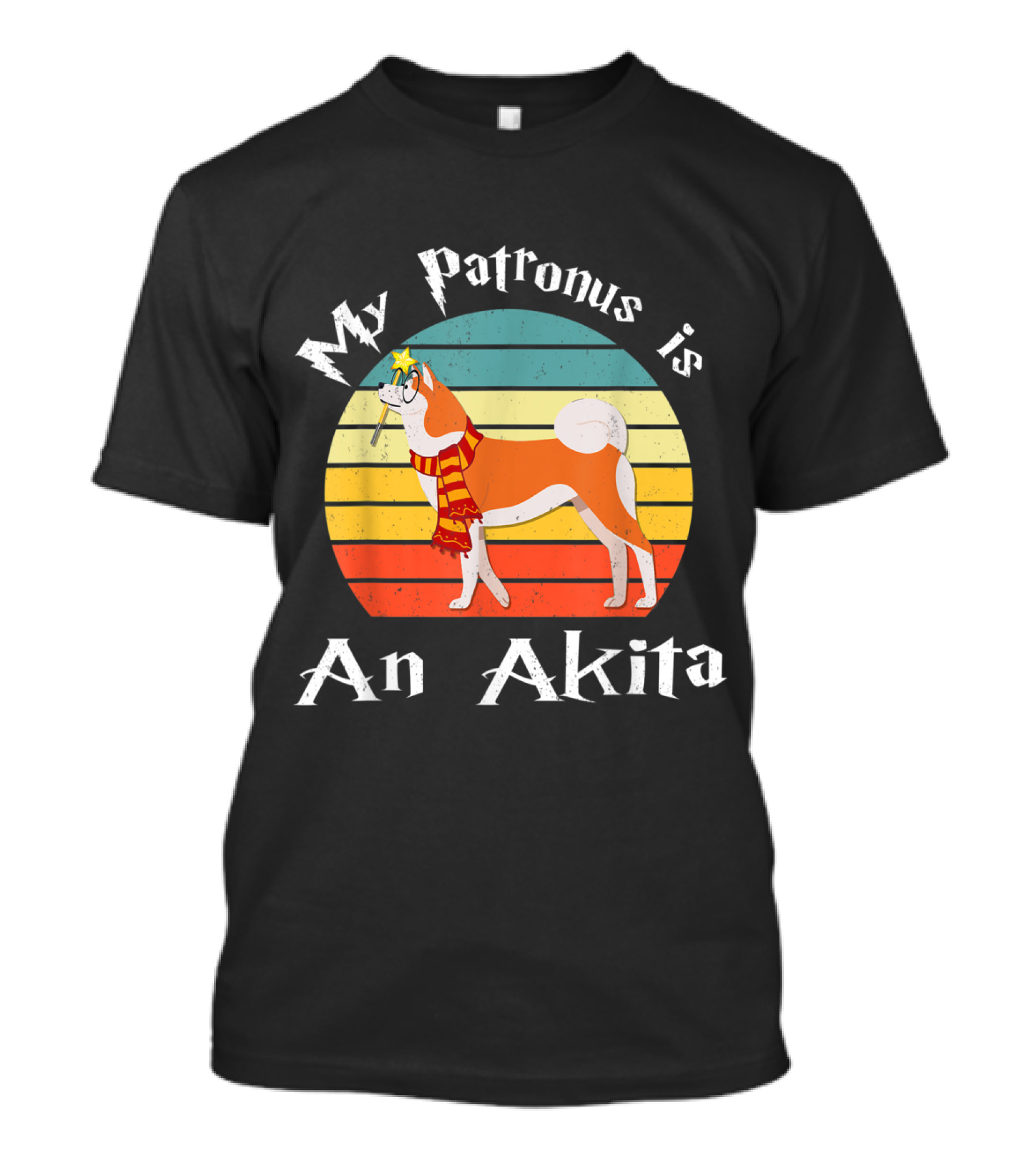 My Patronus Is An Akita Retro Dog With Scarf And Wand T-Shirt