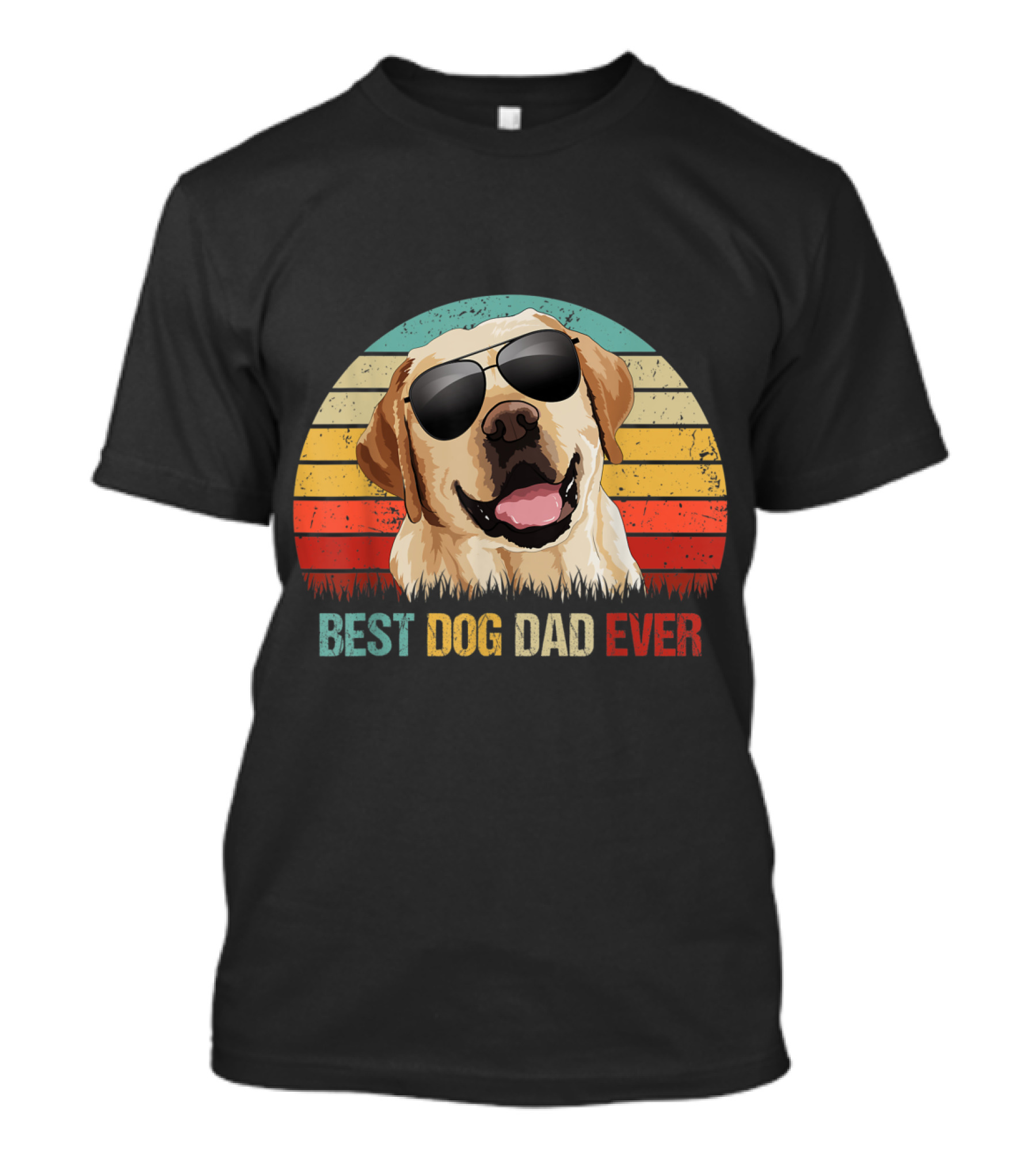 Best Dog Dad Ever Labrador Ret Sunglasses Retro Stripes T-Shirt
