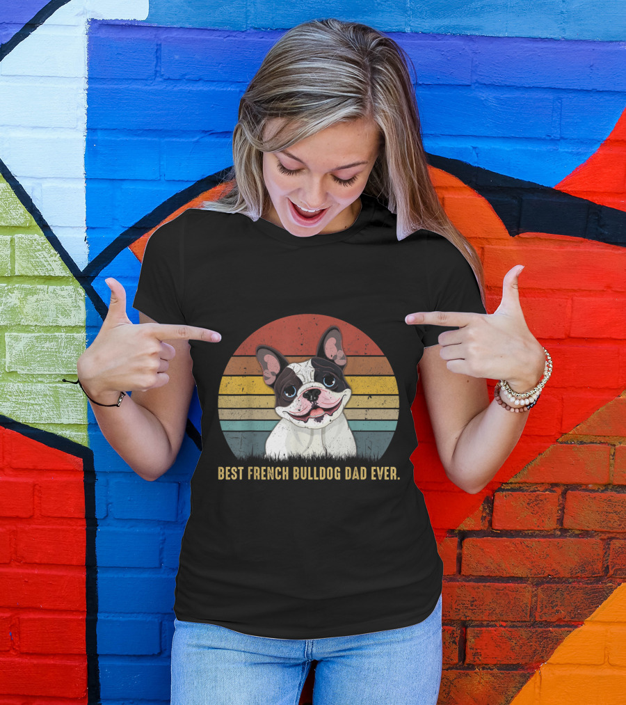 Best French Bulldog Dad Ever Retro Circle T-Shirt