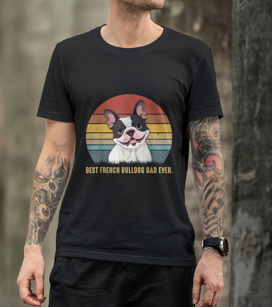 Best French Bulldog Dad Ever Retro Circle T-Shirt