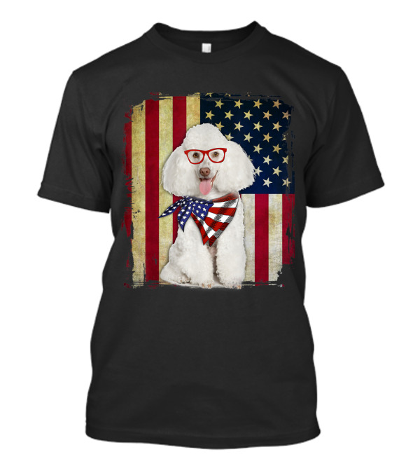 Poodle With American Flag Glasses And Scarf Patriotic 4th Of July T-Shirt
