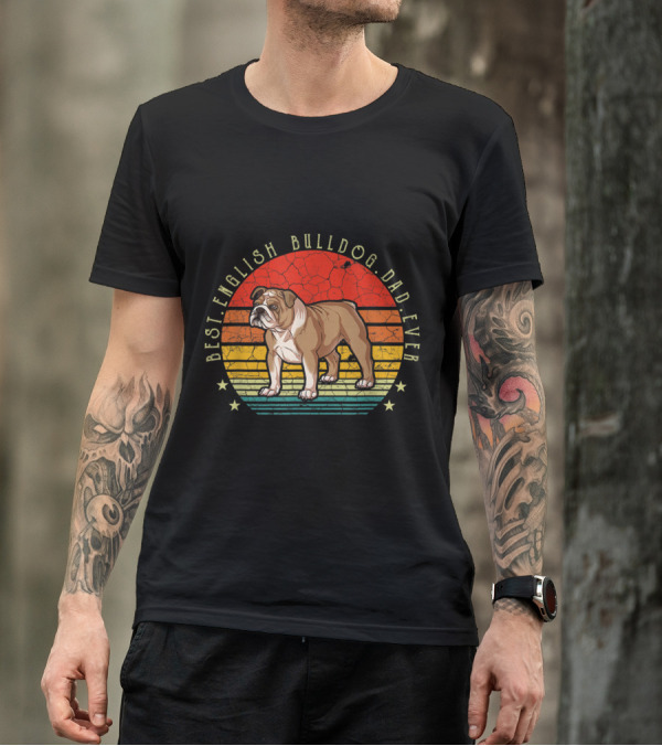 Best English Bulldog Dad Ever Vintage Style With Stars And Stripes Iconic T-Shirt