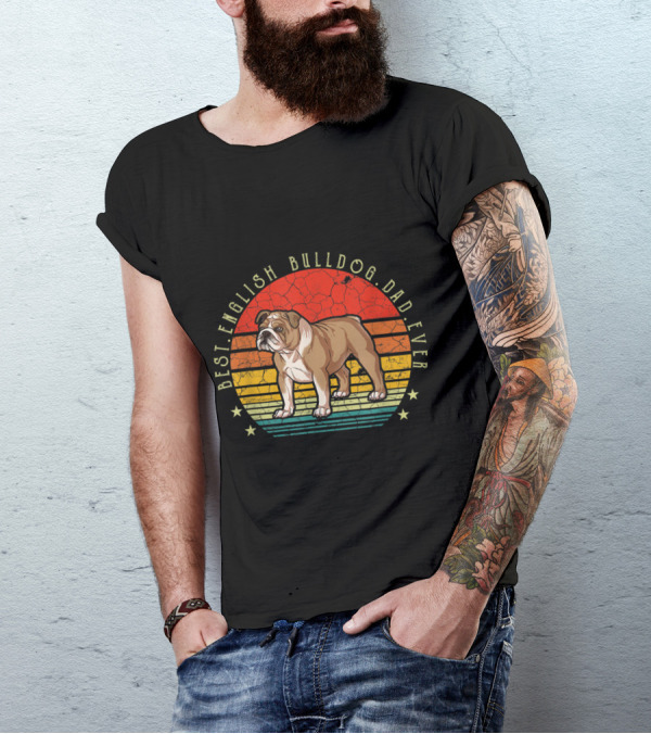 Best English Bulldog Dad Ever Vintage Style With Stars And Stripes Iconic T-Shirt