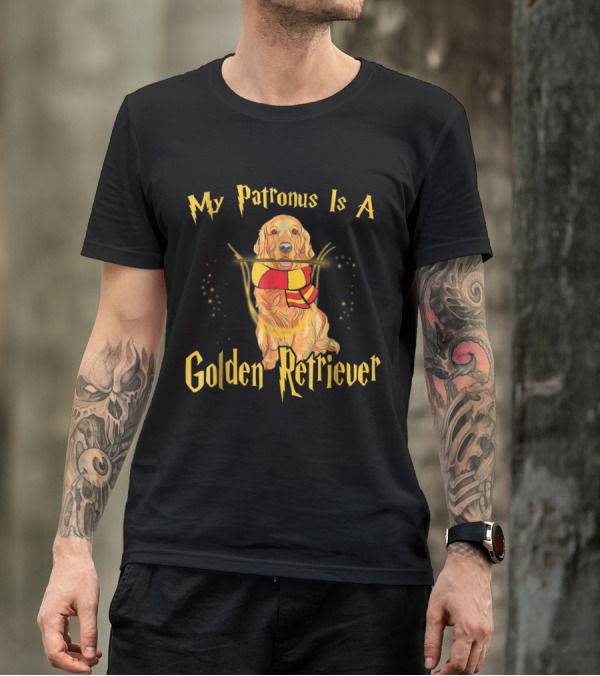 My Patronus Is A Golden Retriever With Wizard Scarf And Wand T-Shirt