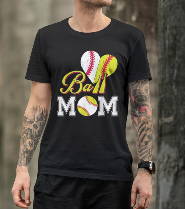 Ball Mom Heart Baseball Softball T-Shirt