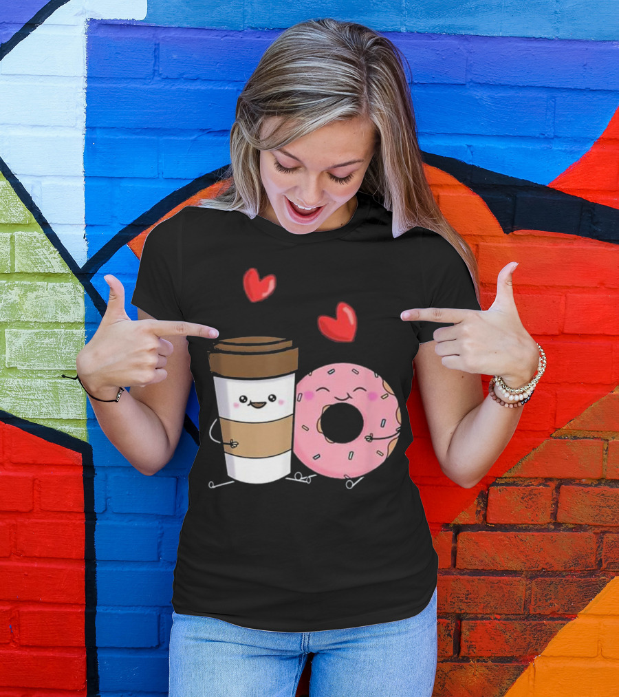 Coffee And Donuts Cute Kawaii Happy Friends T-Shirt