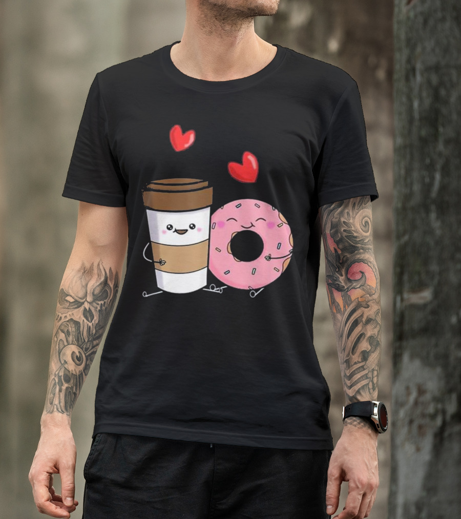 Coffee And Donuts Cute Kawaii Happy Friends T-Shirt