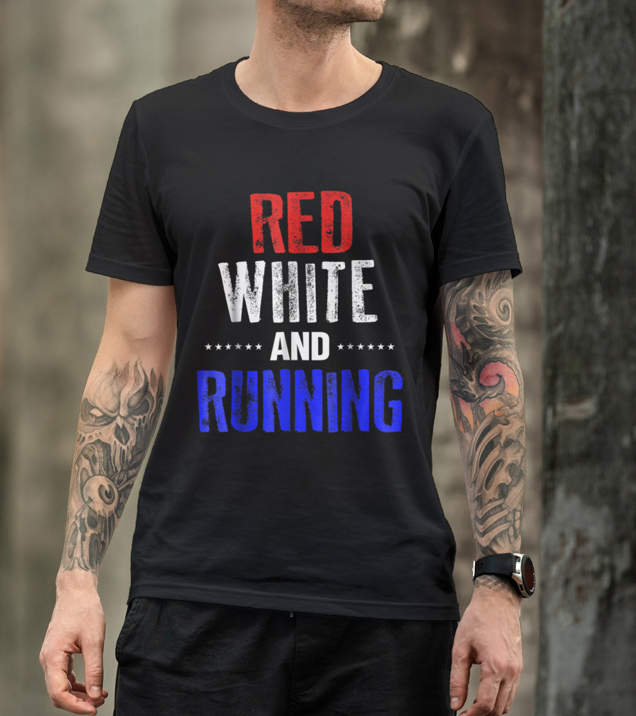 Red White And Running Funny 4th Of July USA Ame T-Shirt