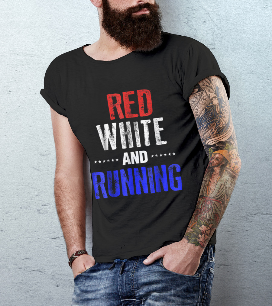 Red White And Running Funny 4th Of July USA Ame T-Shirt