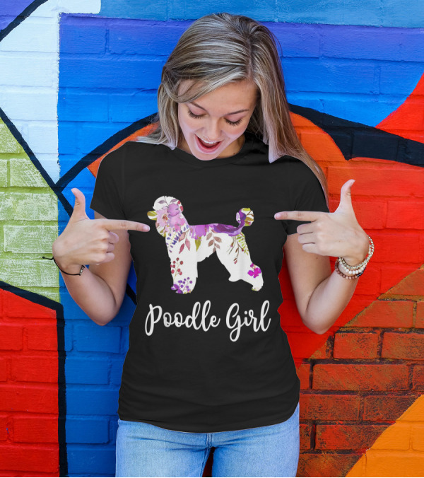 Poodle Girl Floral Pattern Funny Poodle Dog T-Shirt