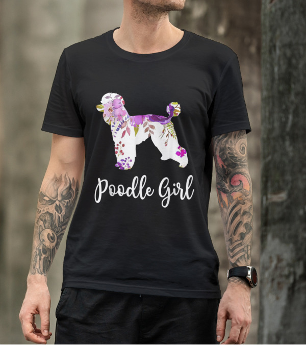 Poodle Girl Floral Pattern Funny Poodle Dog T-Shirt