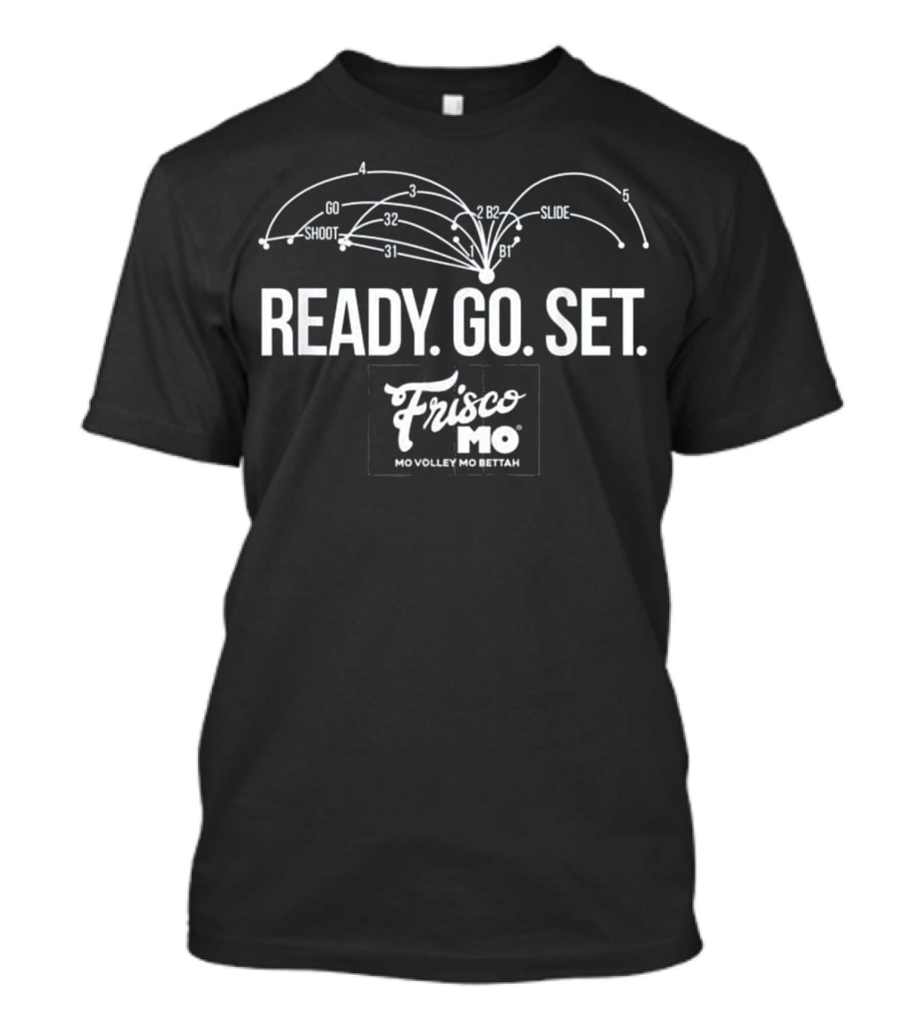 Ready Go Set Frisco MO Volley Mo Bettah Volleyball Plays Diagram T-Shirt