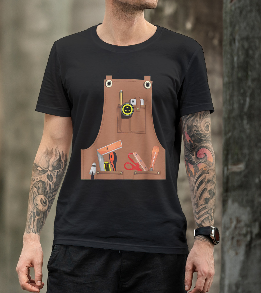 Work Apron With Tool Pockets Woodworking Square Tape Measure Scissors Hand Tools Icons T-Shirt