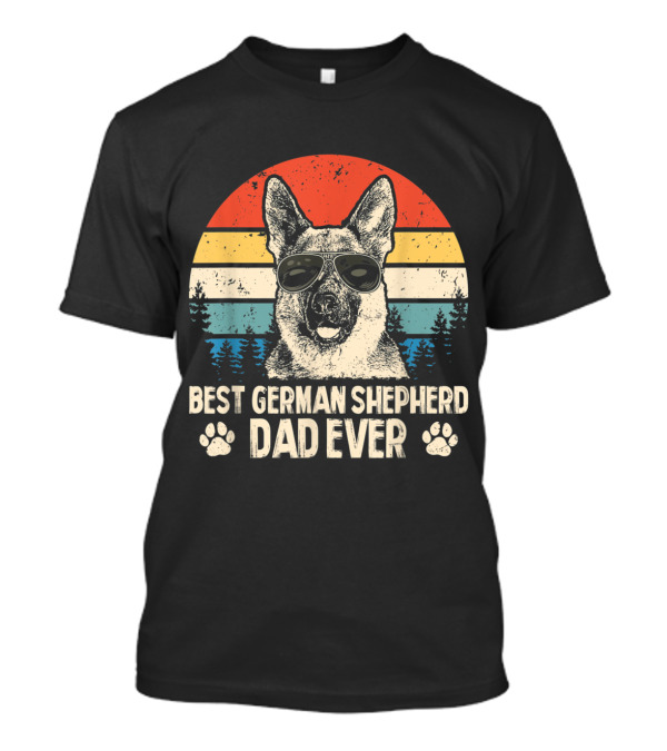 Best German Shepherd Dad Ever Retro Sunset Paw Prints T-Shirt