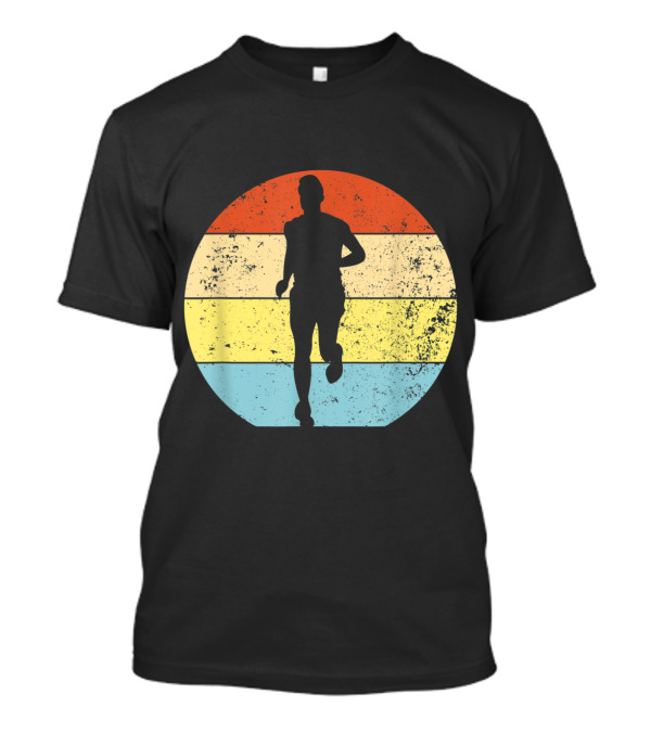 Running For Runners Retro Vintage Silhouette In Striped Circle T-Shirt
