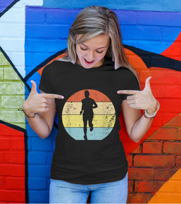 Running For Runners Retro Vintage Silhouette In Striped Circle T-Shirt