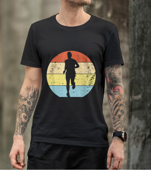 Running For Runners Retro Vintage Silhouette In Striped Circle T-Shirt