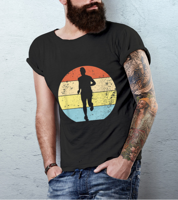 Running For Runners Retro Vintage Silhouette In Striped Circle T-Shirt