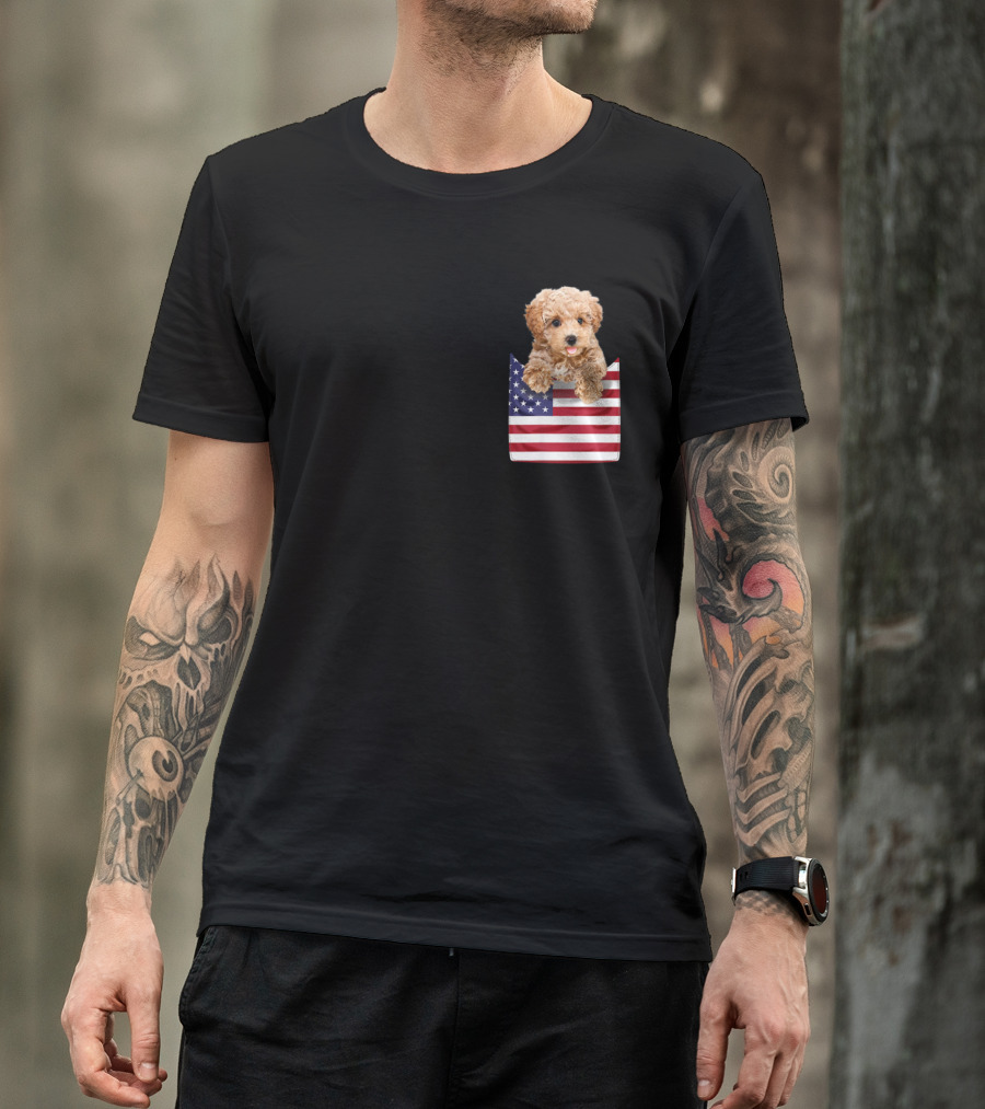 Poodle In American Flag Pocket Patriotic Dog T-Shirt