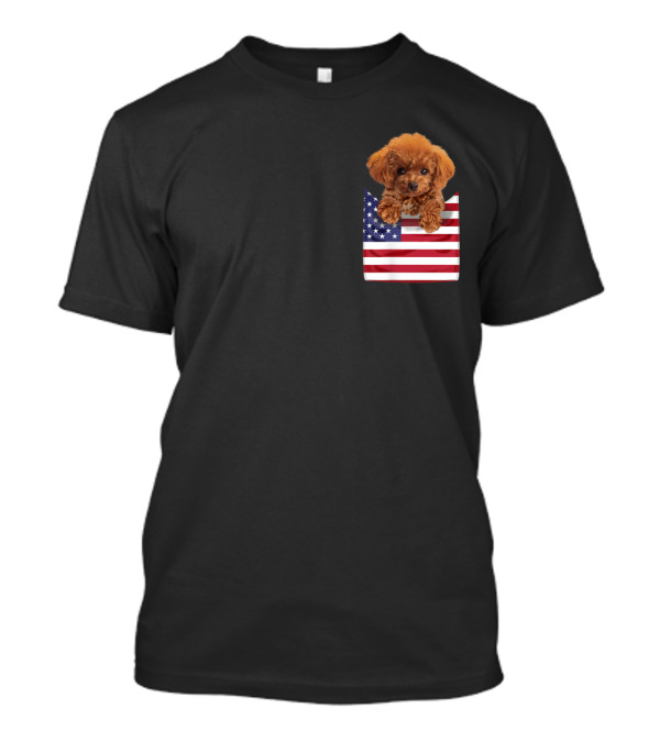 Patriotic Poodle In American Flag Pocket 4th Of July Dog T-Shirt