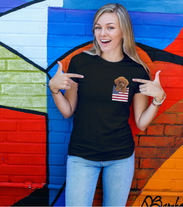 Patriotic Poodle In American Flag Pocket 4th Of July Dog T-Shirt
