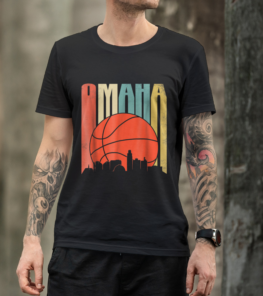 Omaha Nebraska Vintage Basketball Skyline T-Shirt