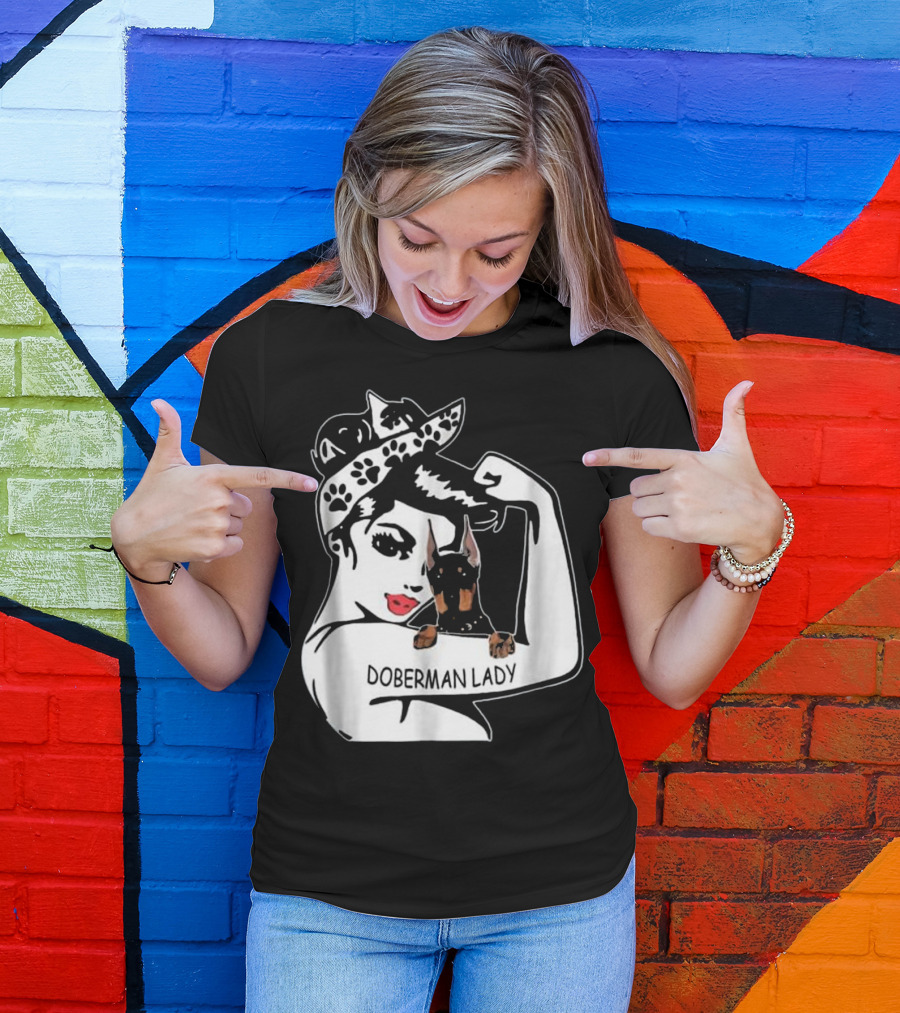 Doberman Lady Strong Funny Mom Retro Rosie The Riveter T-Shirt
