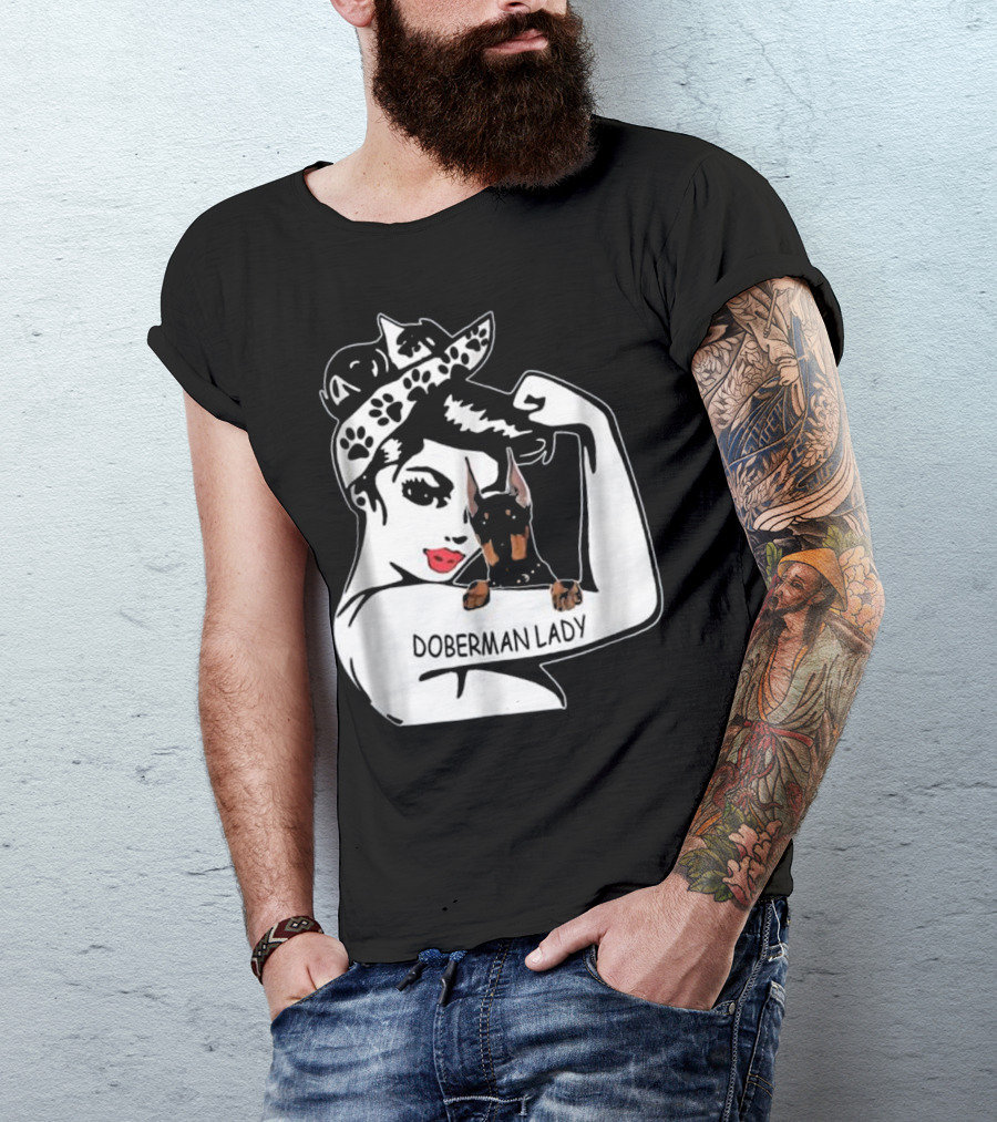 Doberman Lady Strong Funny Mom Retro Rosie The Riveter T-Shirt
