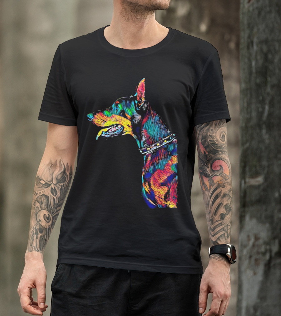 Doberman Profile Head Dog Breed Pet Colorful T-Shirt