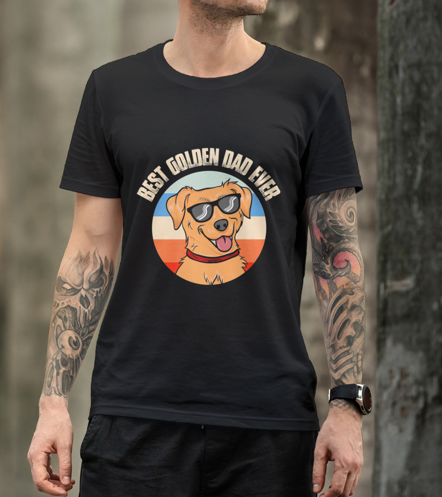 Best Golden Retriever Dad Ever Sunglasses Retro Vintage T-Shirt