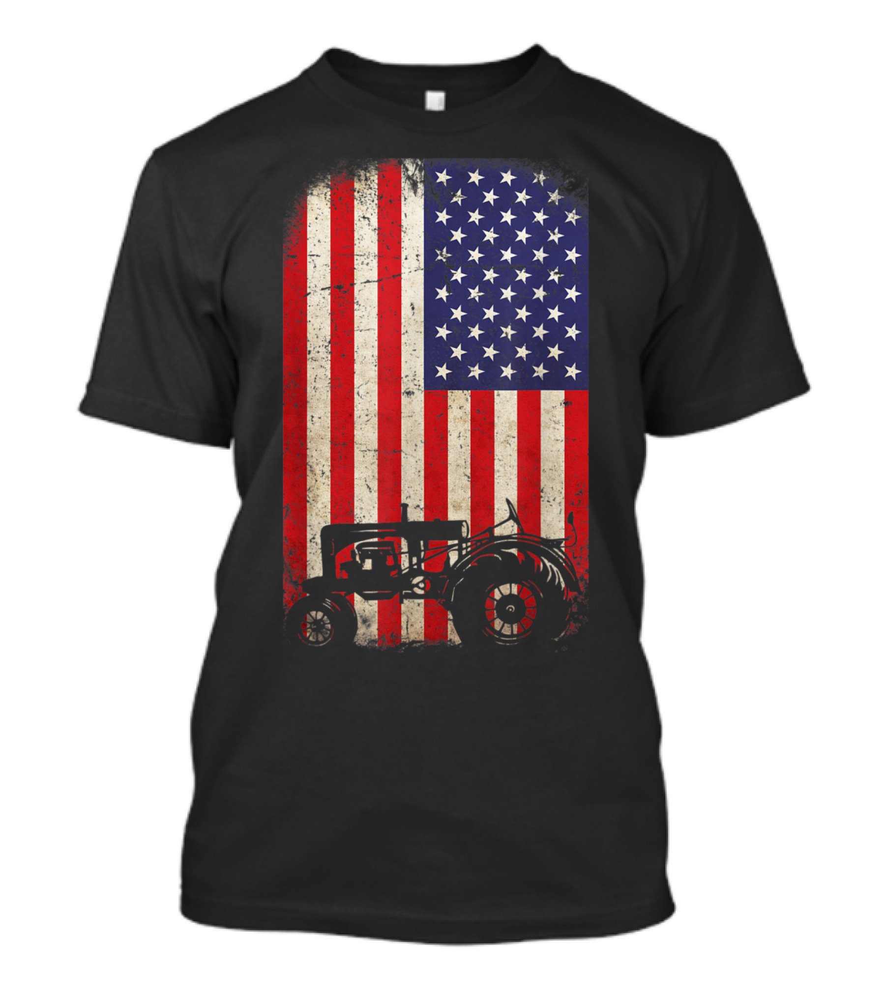 Rustic Tractor With American Flag Background T-Shirt