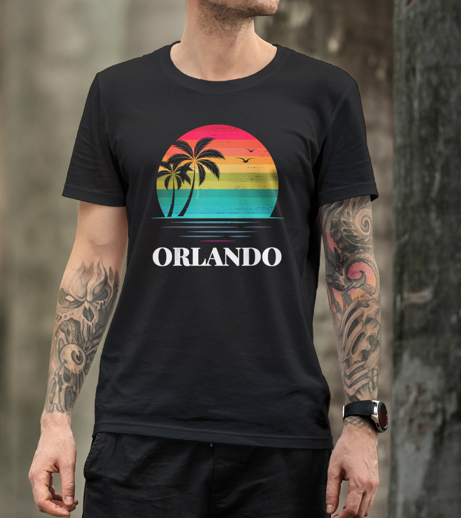 Orlando Florida Sunset Palm Trees Family Vacation T-Shirt