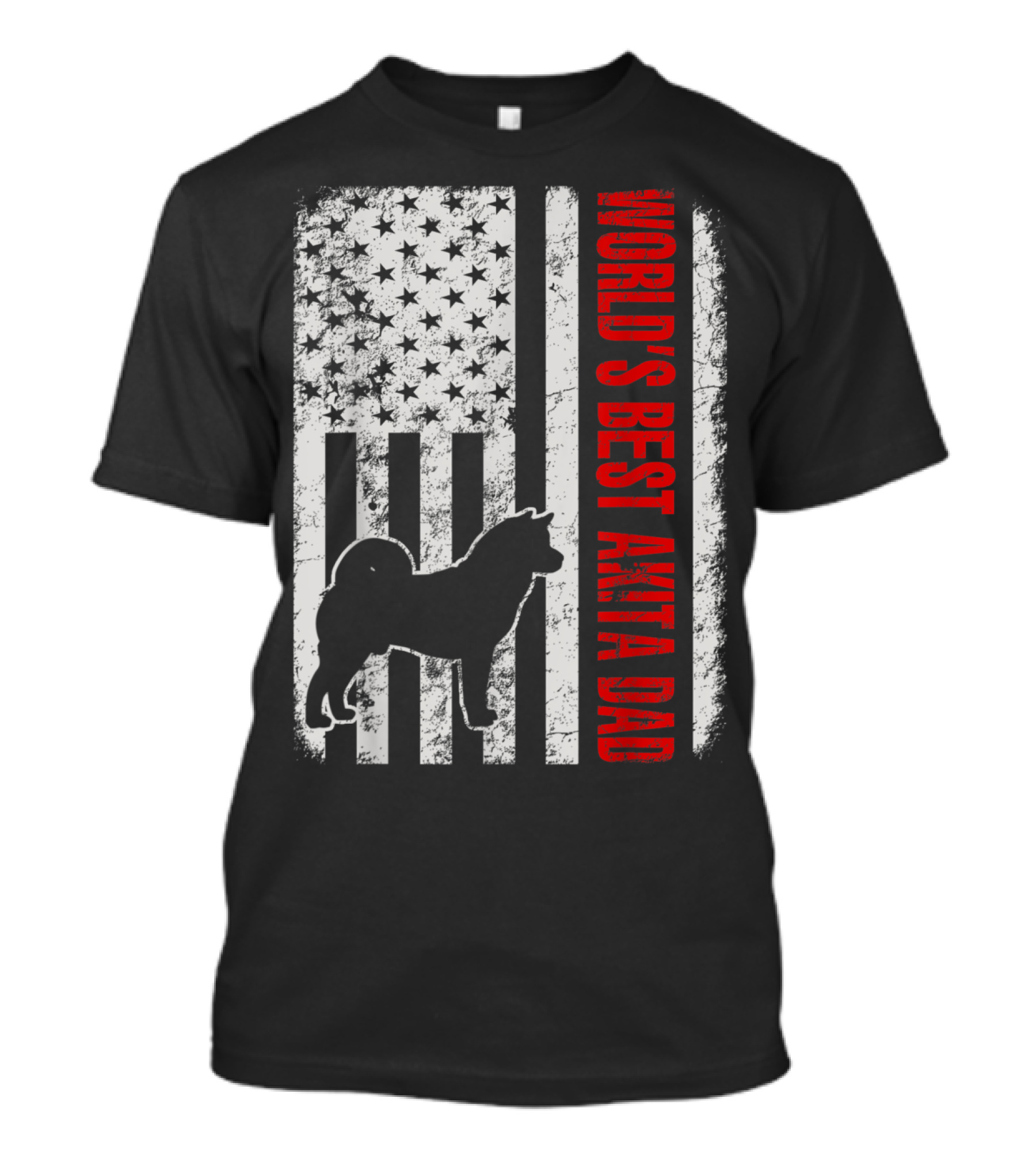 World's Best Akita Dad American Flag Silhouette Stars Stripes T-Shirt