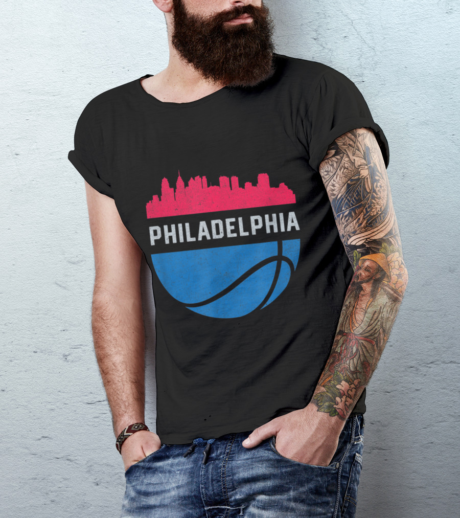 Vintage Philadelphia Cityscape Basketball Skyline T-Shirt