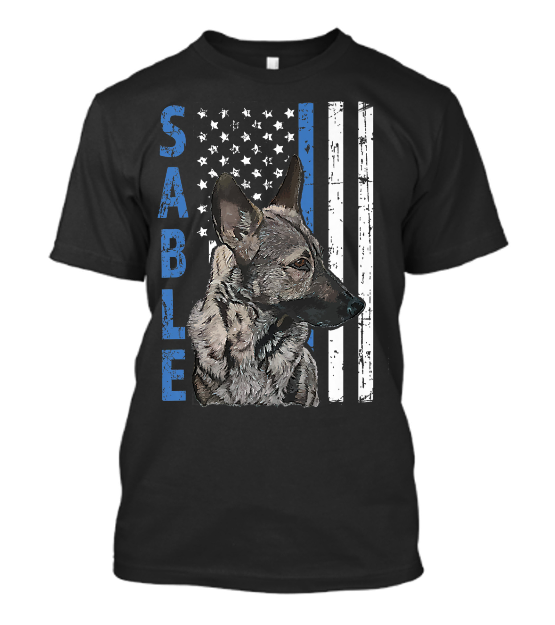 Sable German Shepherd American Flag K9 Thin Blue Line T-Shirt