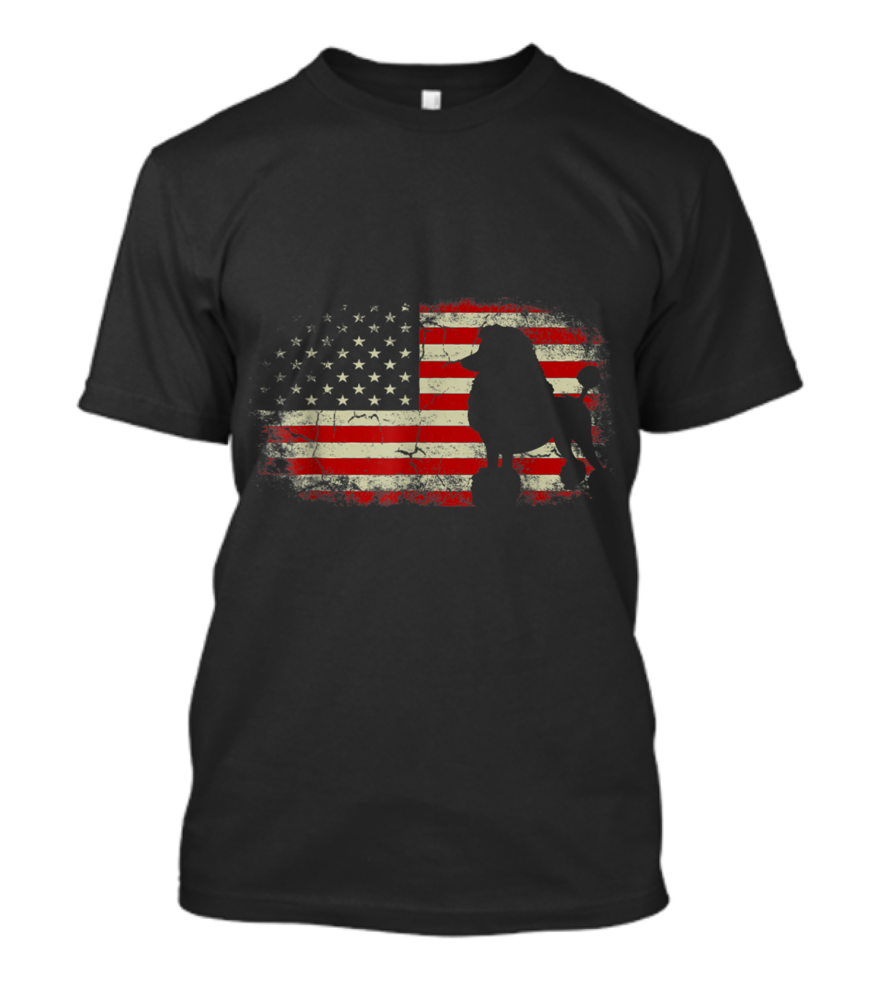 Poodle Puppy Silhouette USA Flag 4th Of July America T-Shirt