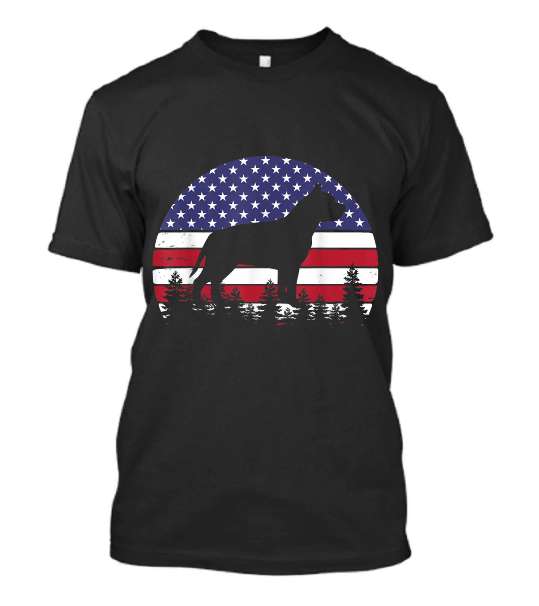 Vintage Pitbull Dog Silhouette With American Flag 4th Of July T-Shirt