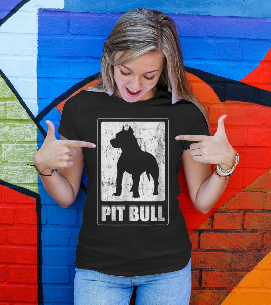 Vintage Pit Bull Dog Silhouette Grunge T-Shirt
