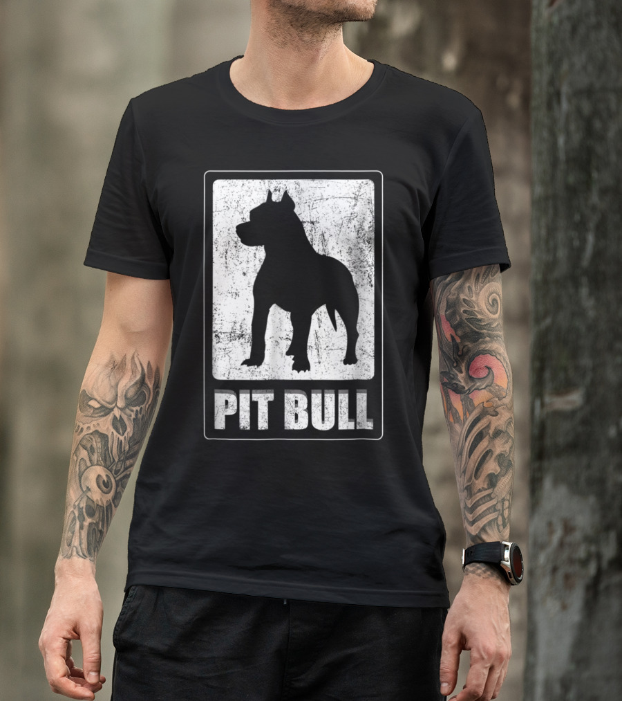 Vintage Pit Bull Dog Silhouette Grunge T-Shirt
