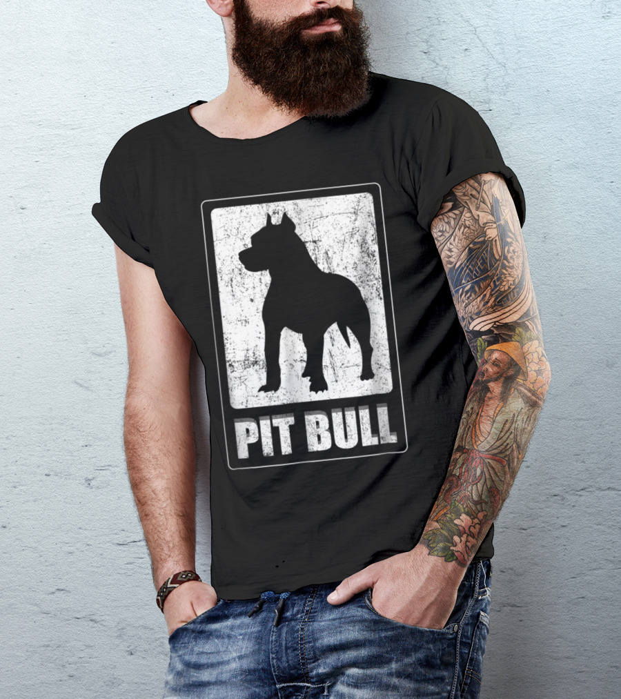 Vintage Pit Bull Dog Silhouette Grunge T-Shirt