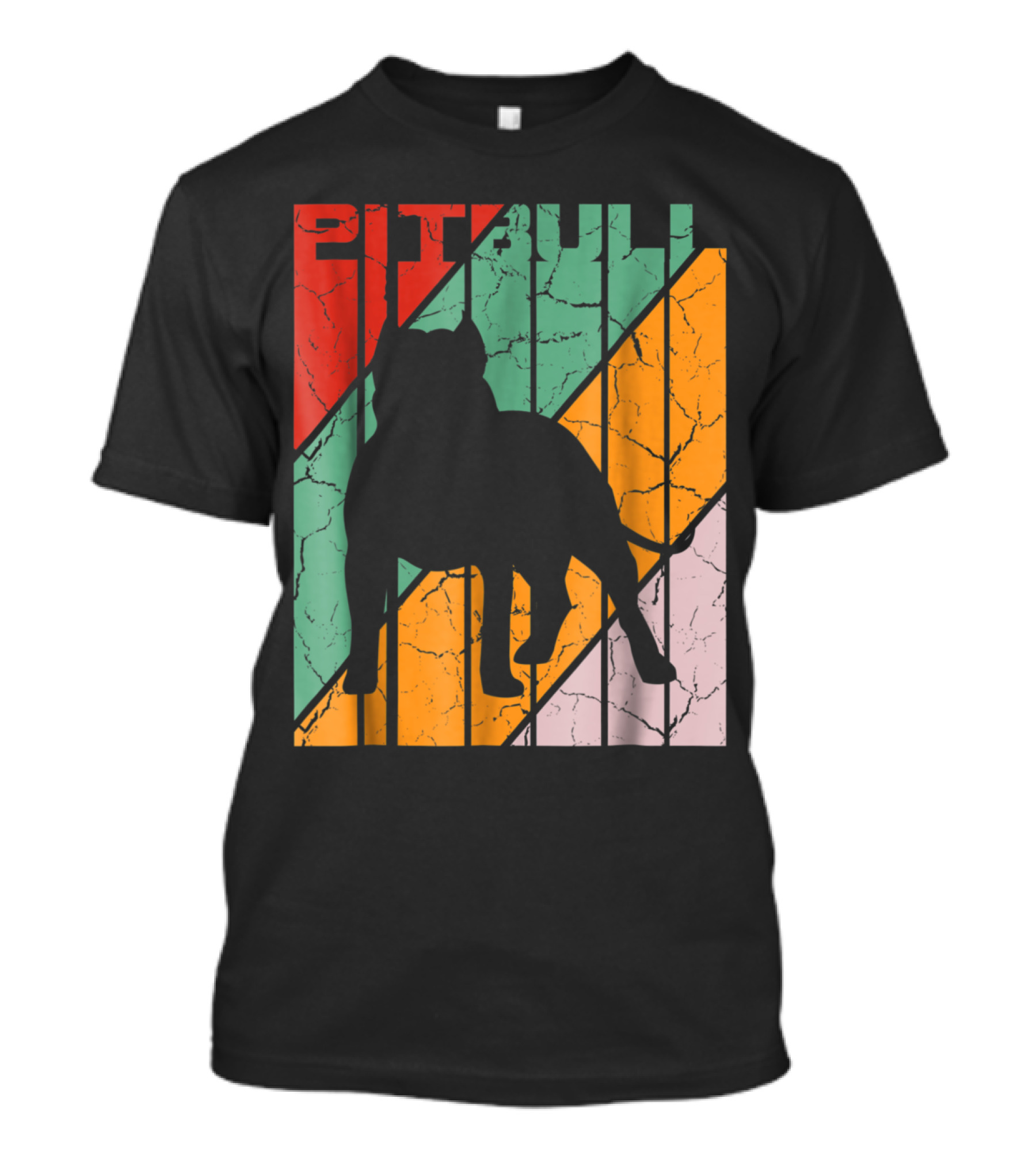 Vintage Pitbull Silhouette Retro Color Stripes T-Shirt