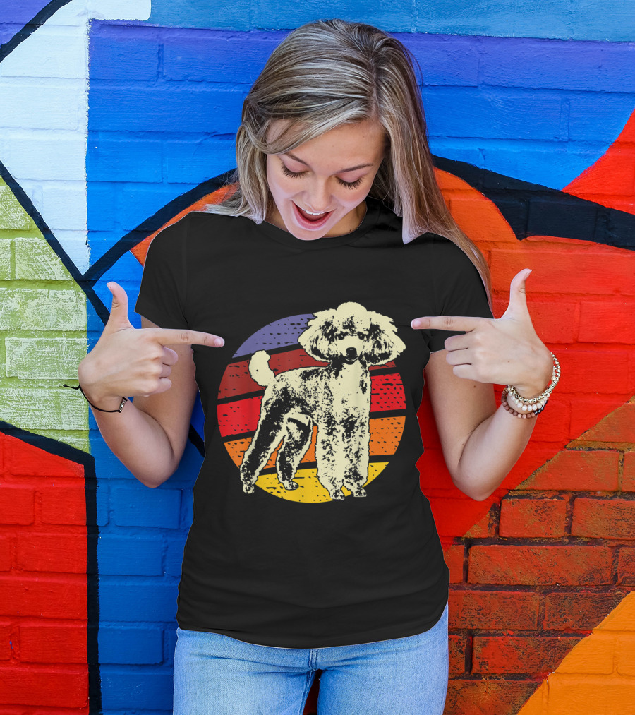 Vintage Poodle Dad Retro Rainbow Stripes T-Shirt