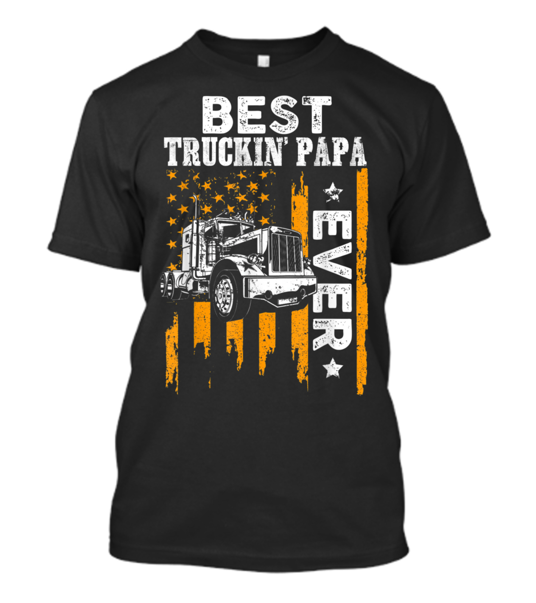 Best Truckin' Papa Ever American Flag Semi-Truck T-Shirt