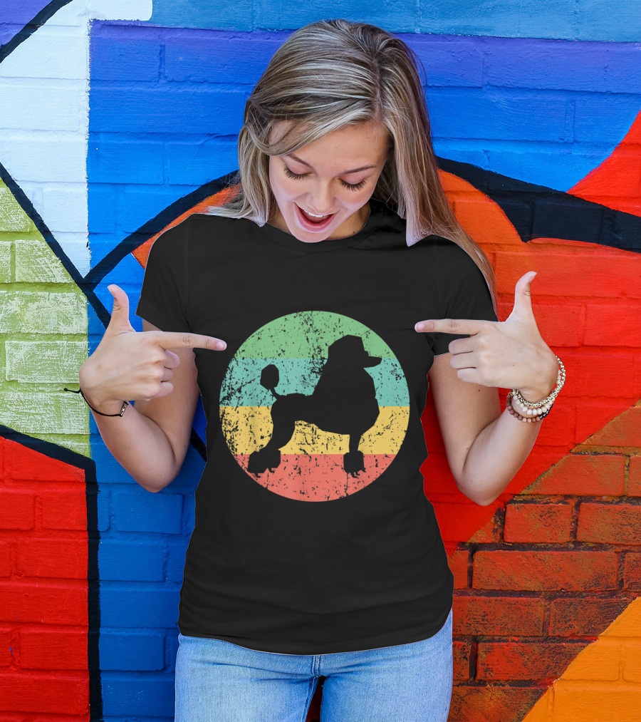 Poodle Vintage Poo Retro Silhouette Stripes T-Shirt