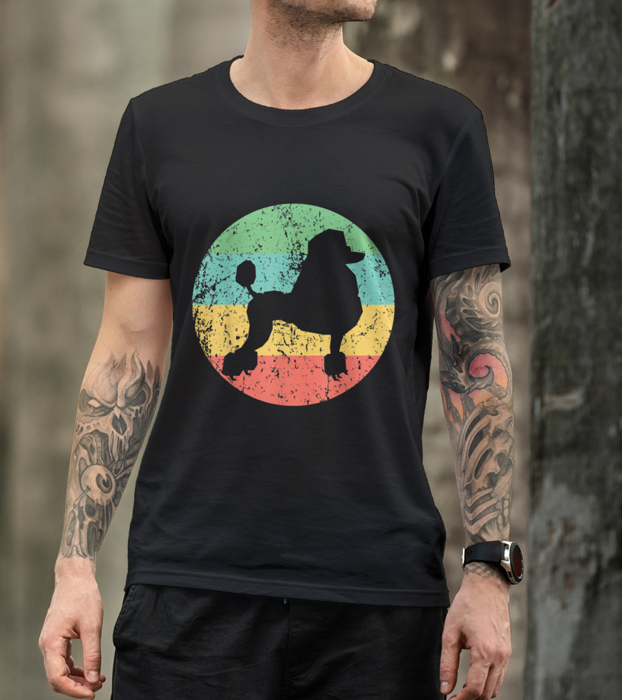 Poodle Vintage Poo Retro Silhouette Stripes T-Shirt