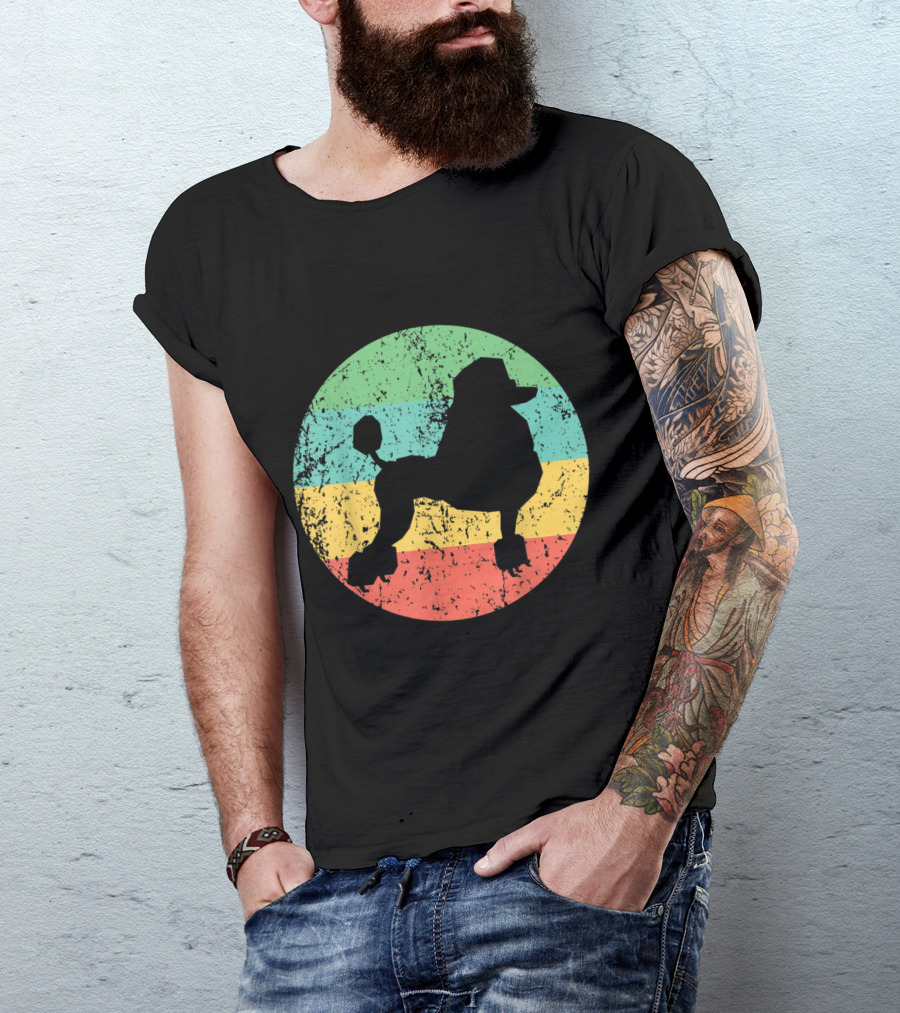 Poodle Vintage Poo Retro Silhouette Stripes T-Shirt