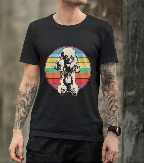 Vintage Poodle Retro Rainbow Stripes T-Shirt