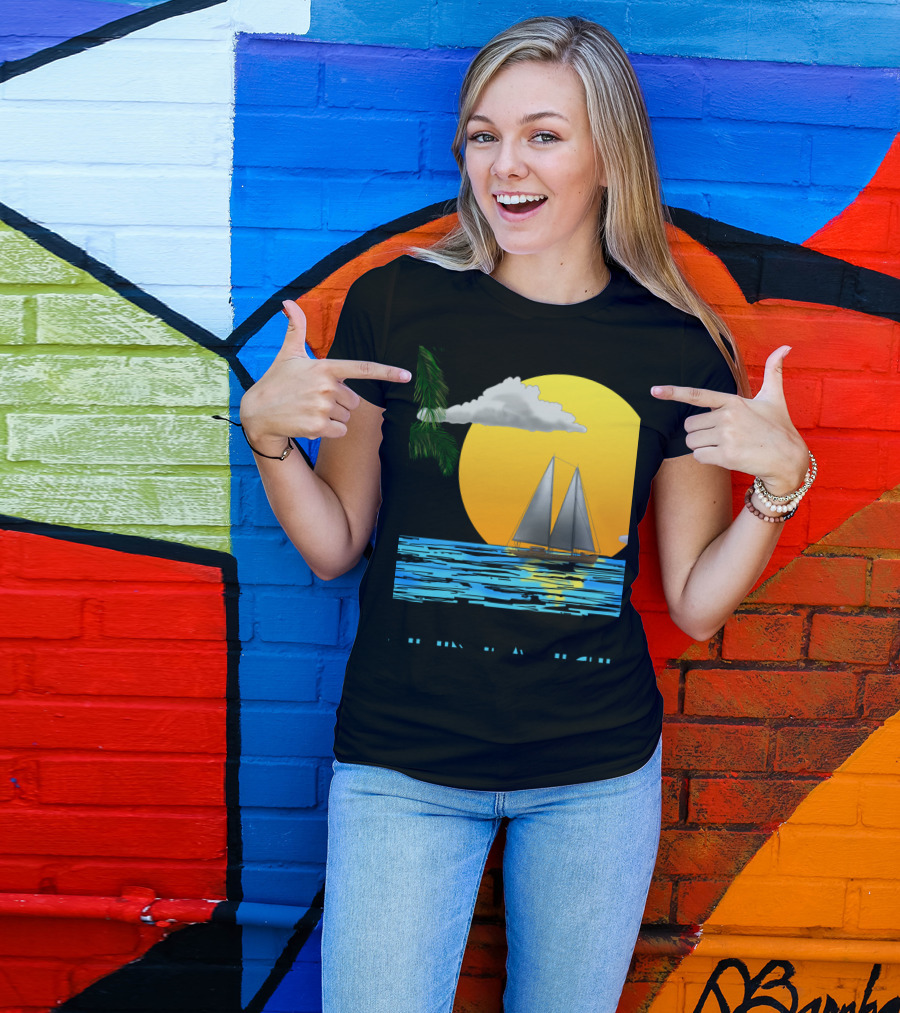 Sailing Catalina Island California Sunset Palm Ocean Scene T-Shirt