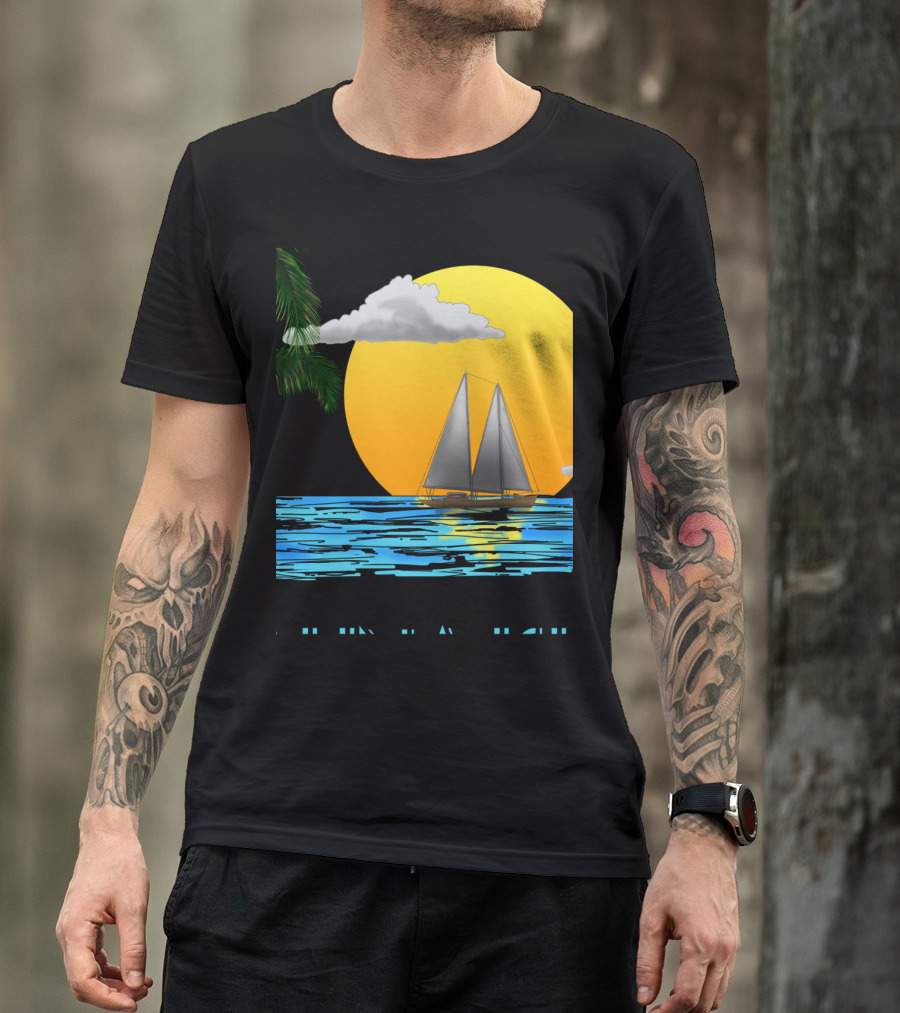 Sailing Catalina Island California Sunset Palm Ocean Scene T-Shirt