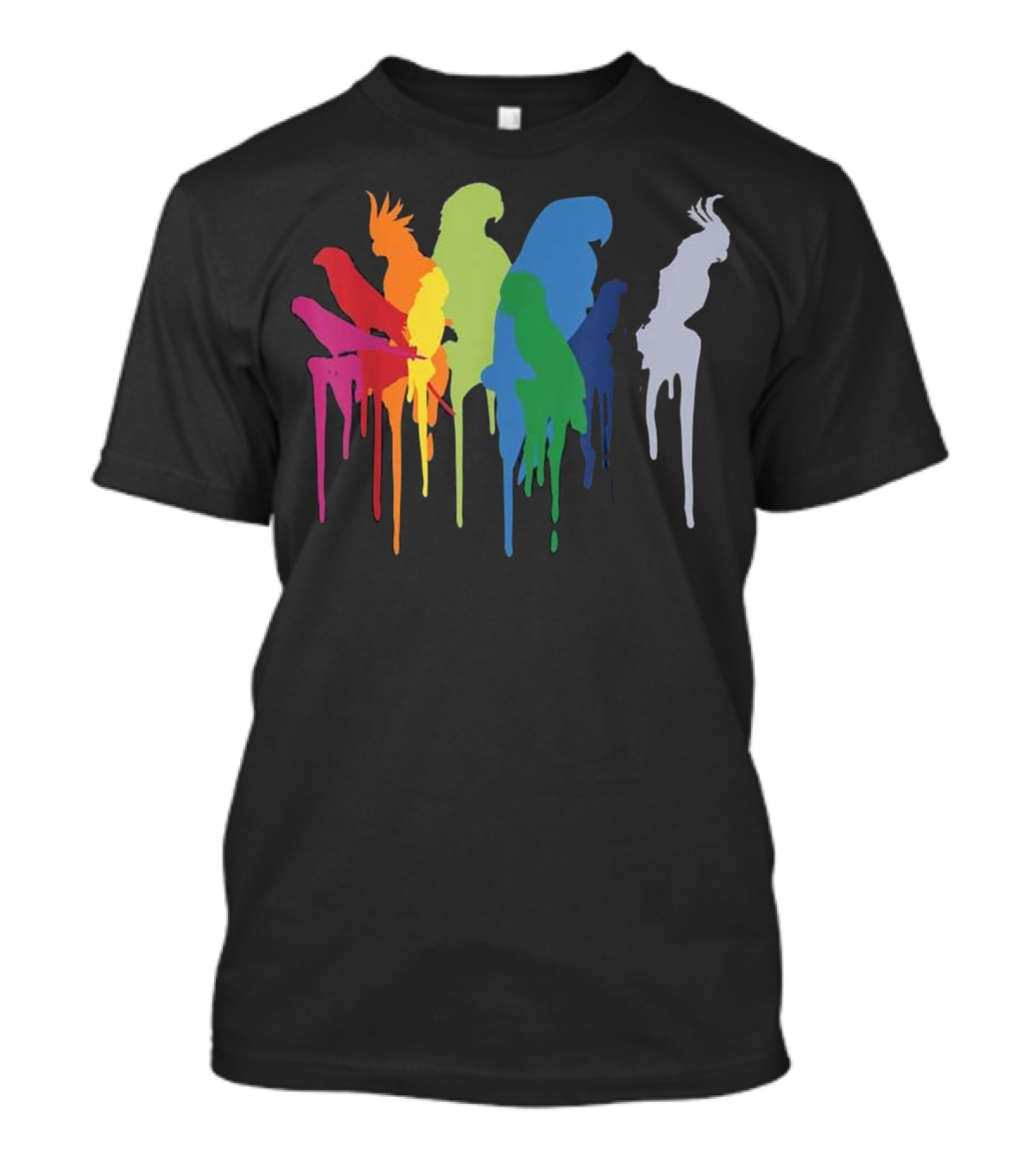 Macaw Cockatiel African Grey Parrot Bird Rainbow Drip T-Shirt